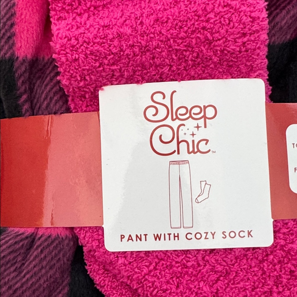 💜3/$15 Sleep Chic Pink and Black Plaid Pajama Pants and Cozy Socks NWT - Picture 4 of 7